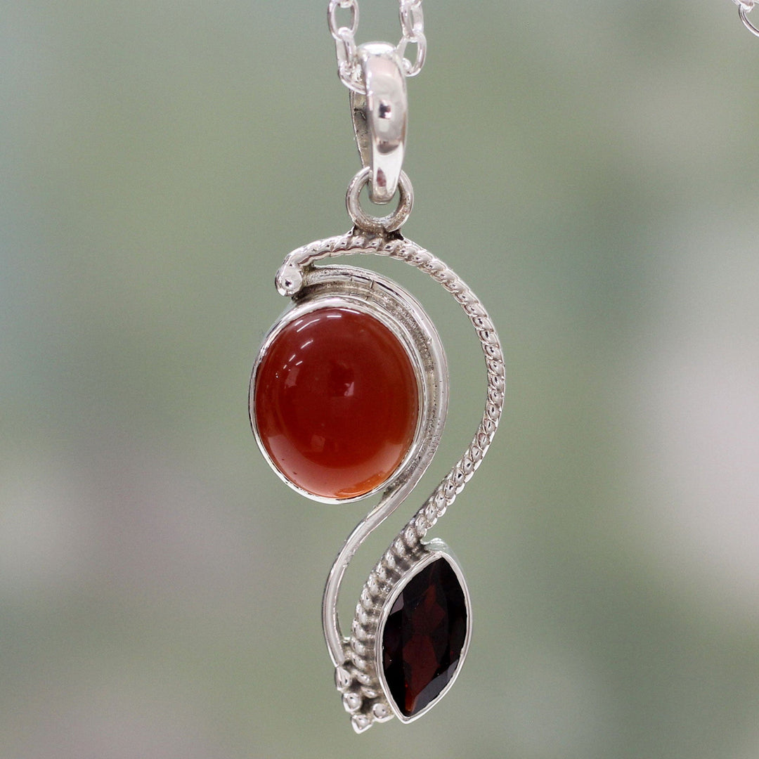 India Modern Handcrafted Carnelian and Garnet Necklace - Colorful Curves