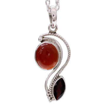 India Modern Handcrafted Carnelian and Garnet Necklace - Colorful Curves