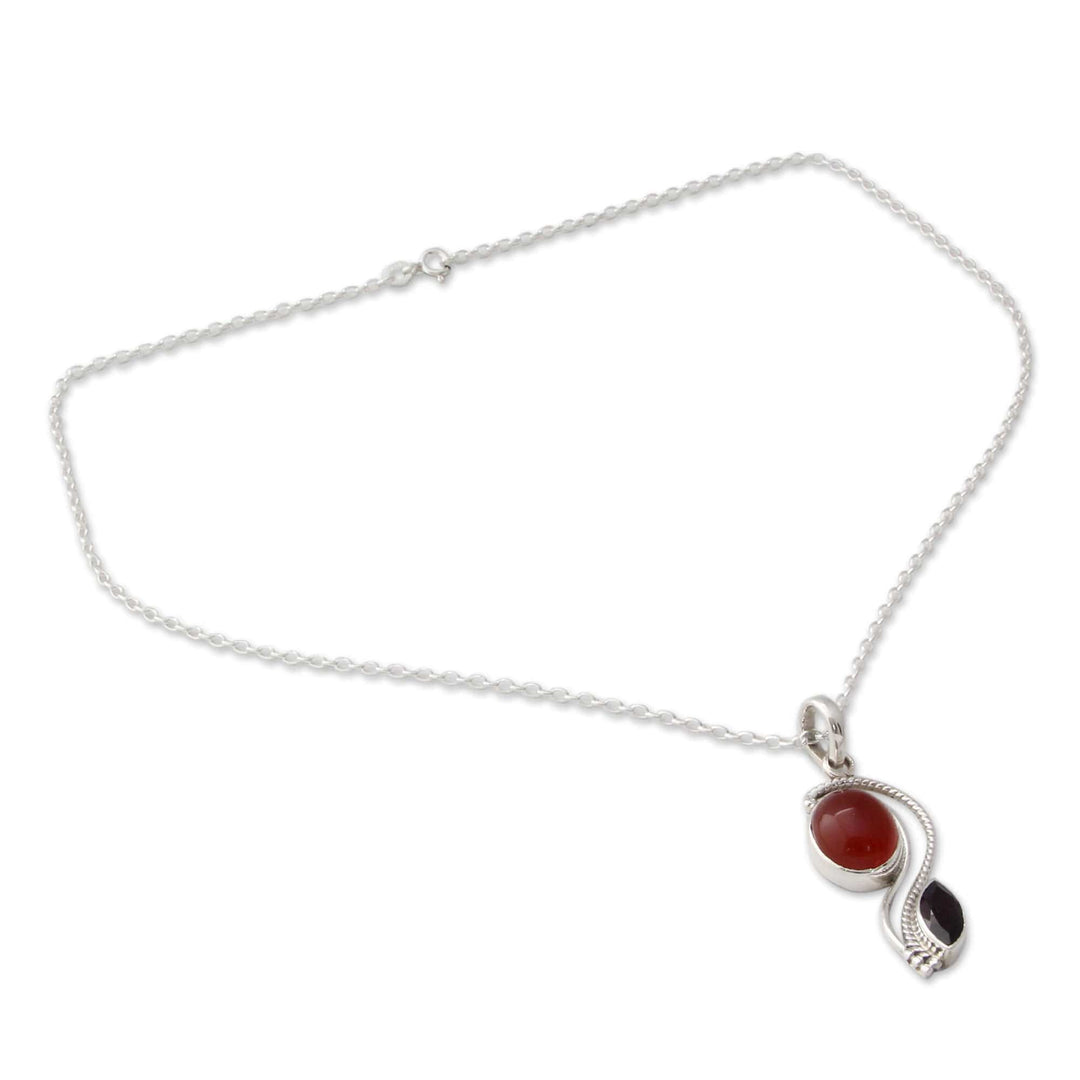 India Modern Handcrafted Carnelian and Garnet Necklace - Colorful Curves
