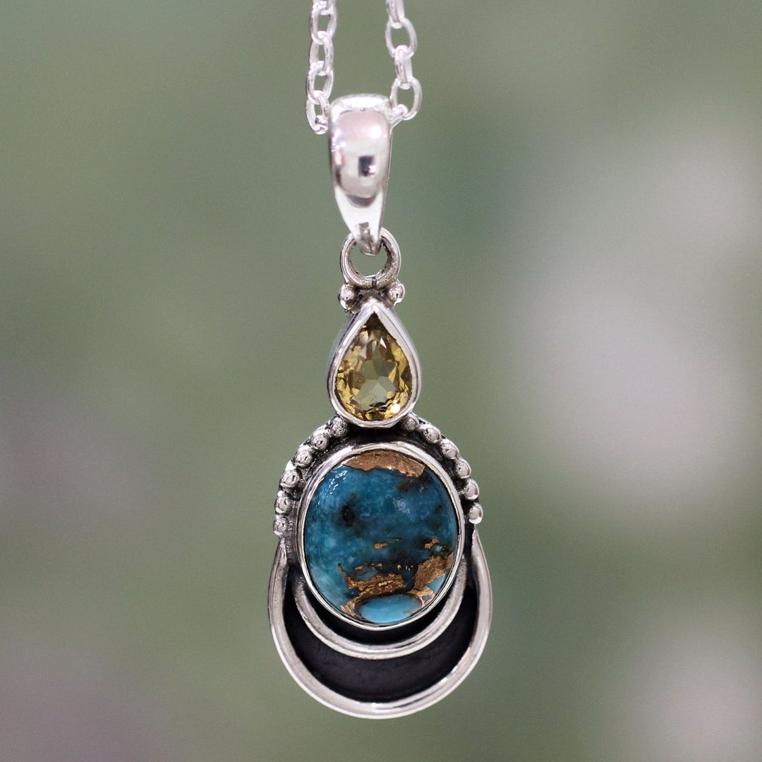 Sterling Silver Necklace with Citrine and Composite Turquoise - Eternal Allure