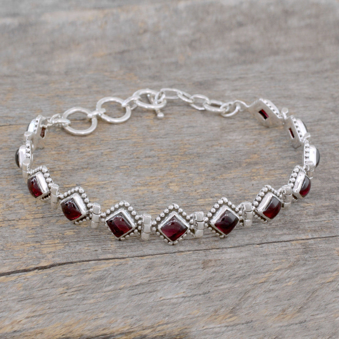 Red Garnet Artisan Crafted India Silver Tennis Bracelet - Deep Red Diamonds