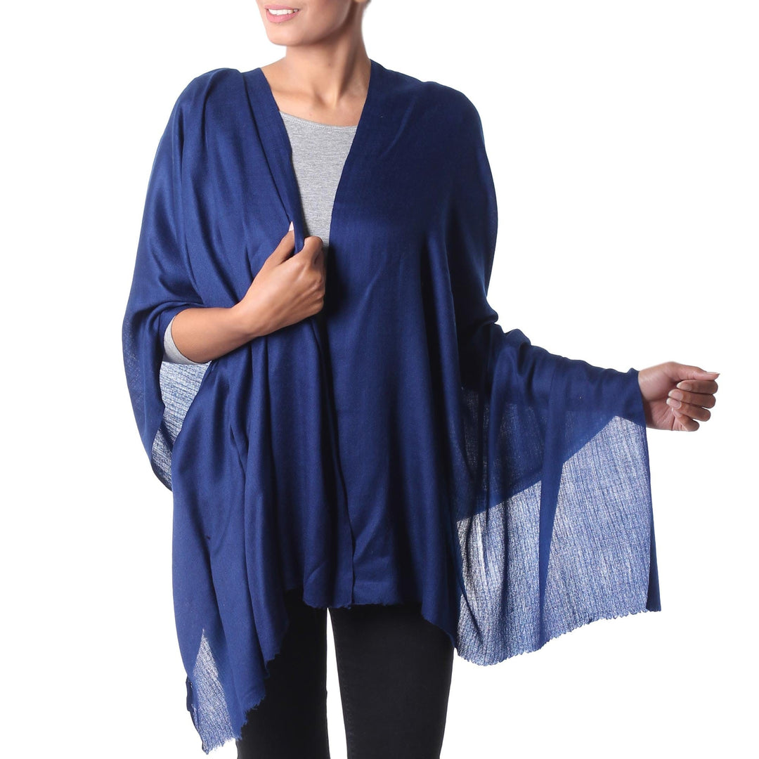 Indian Deep Cobalt Blue Woven Wool Shawl for Women - Valley Mist in Cobalt