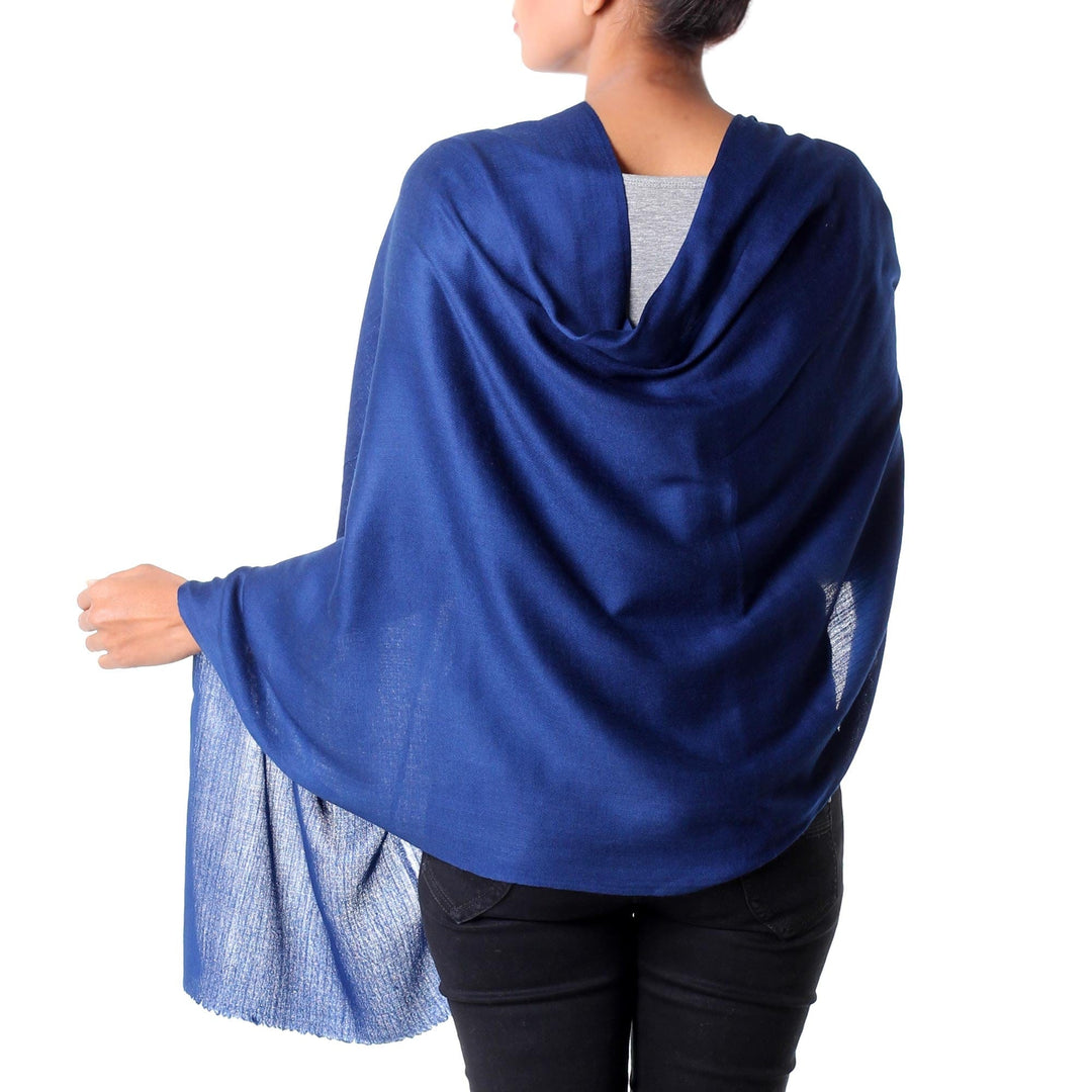 Indian Deep Cobalt Blue Woven Wool Shawl for Women - Valley Mist in Cobalt