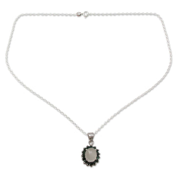 Sterling Silver Necklace with Emerald and Moonstone - Love and Devotion