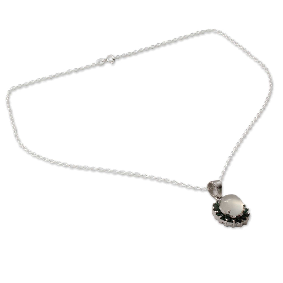 Sterling Silver Necklace with Emerald and Moonstone - Love and Devotion