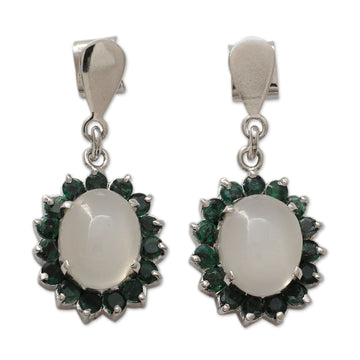 Indian Emerald and Moonstone Dangle Earrings - Love and Devotion