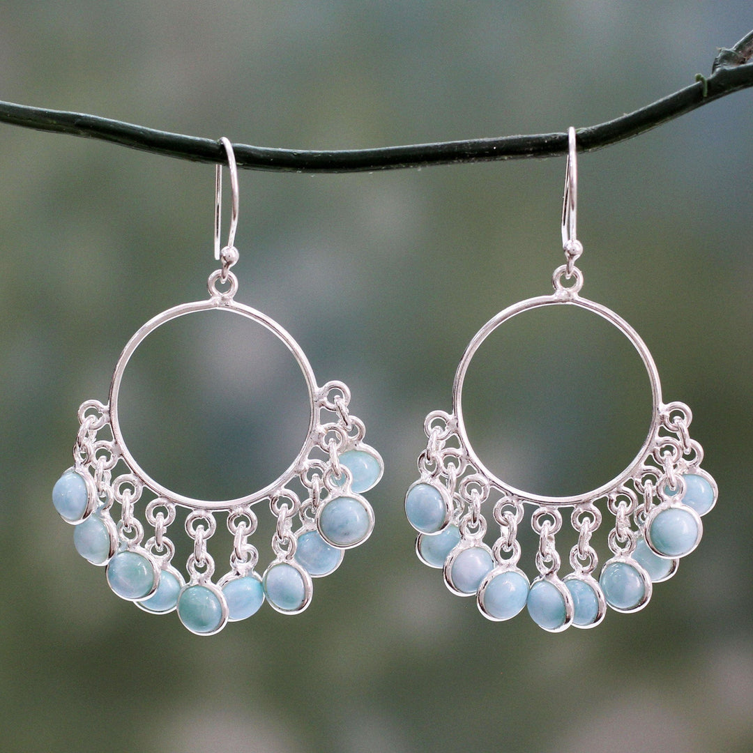 Handmade Larimar and Sterling Silver Chandelier Earrings - Playful Petals