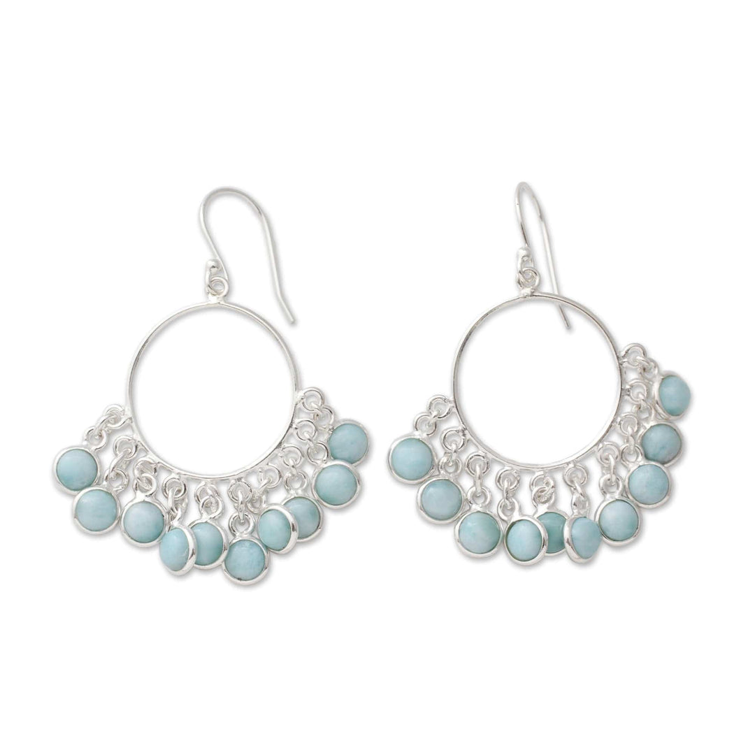 Handmade Larimar and Sterling Silver Chandelier Earrings - Playful Petals