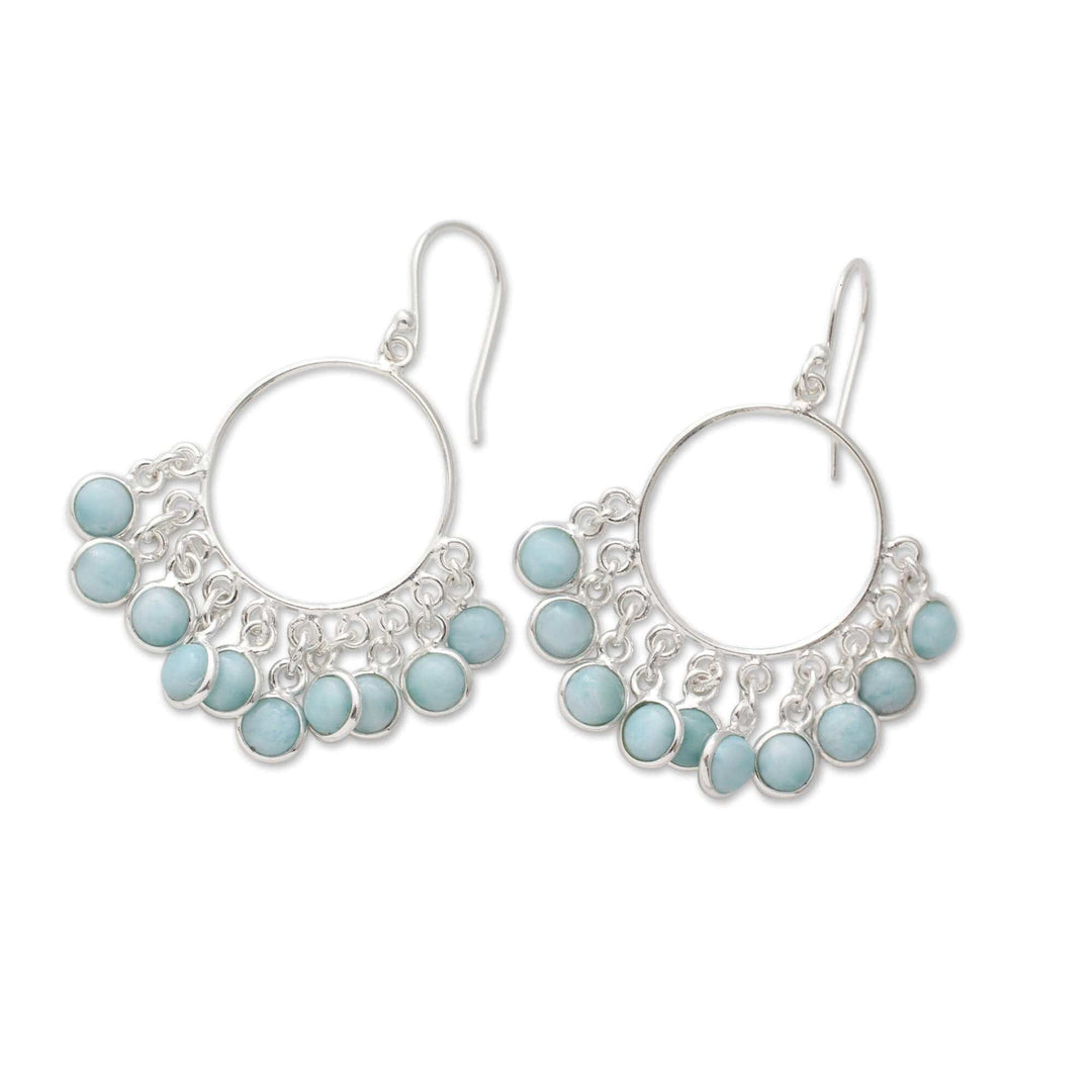 Handmade Larimar and Sterling Silver Chandelier Earrings - Playful Petals