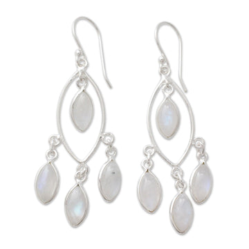 Rainbow Moonstone and Sterling Silver Chandelier Earrings - Luminous Dew