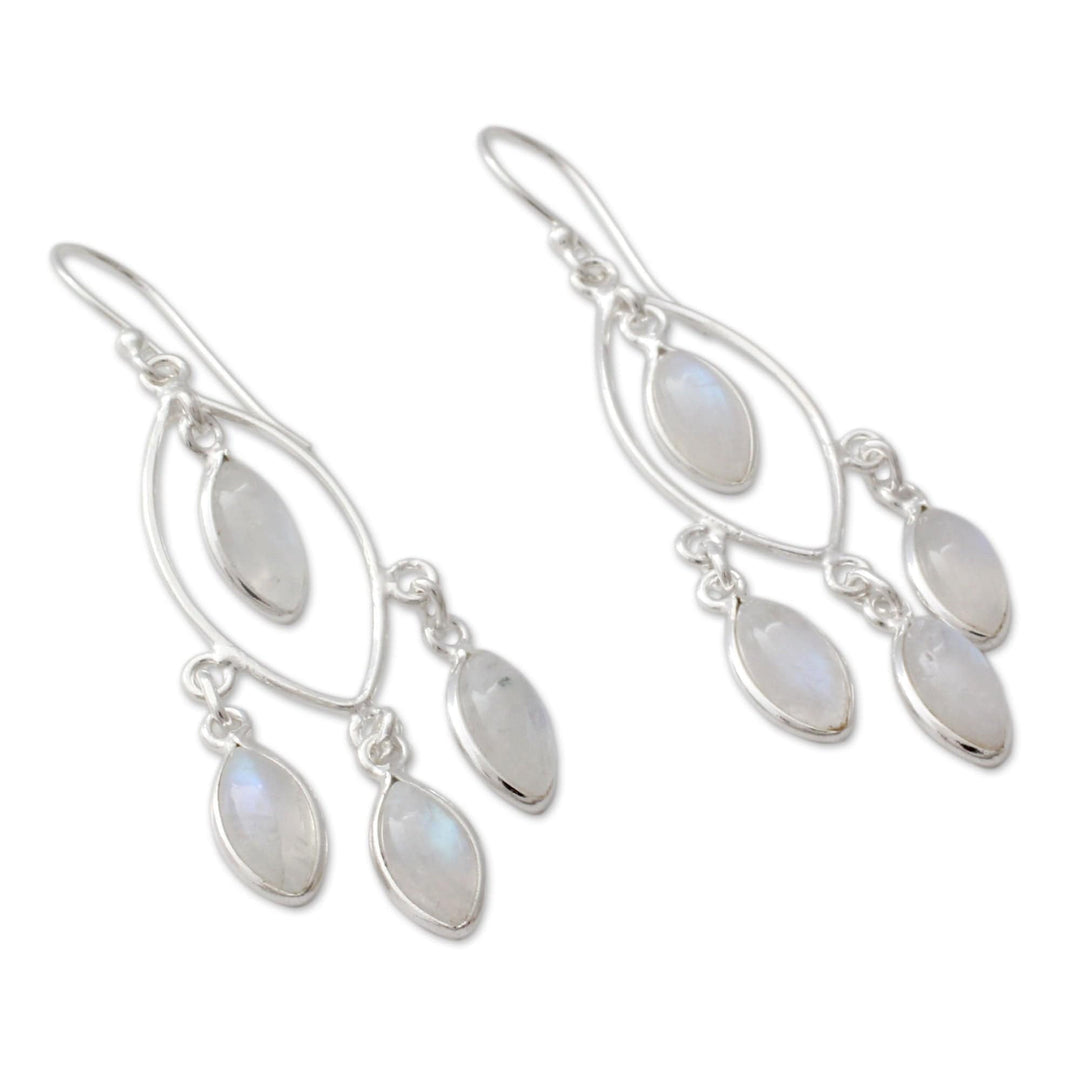 Rainbow Moonstone and Sterling Silver Chandelier Earrings - Luminous Dew