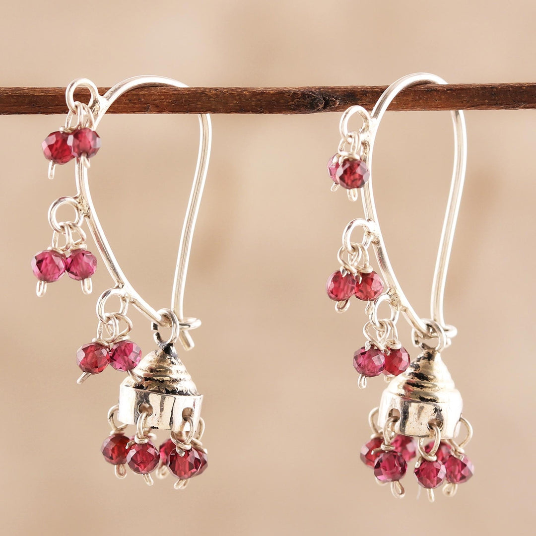 Garnet and Sterling Silver Handcrafted Jhumki Earrings - Music