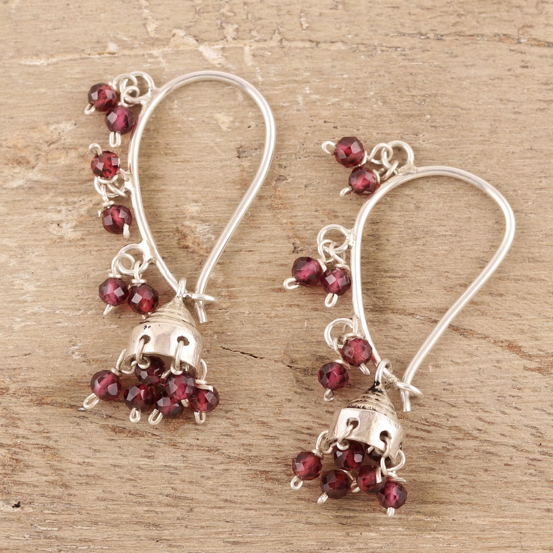 Garnet and Sterling Silver Handcrafted Jhumki Earrings - Music