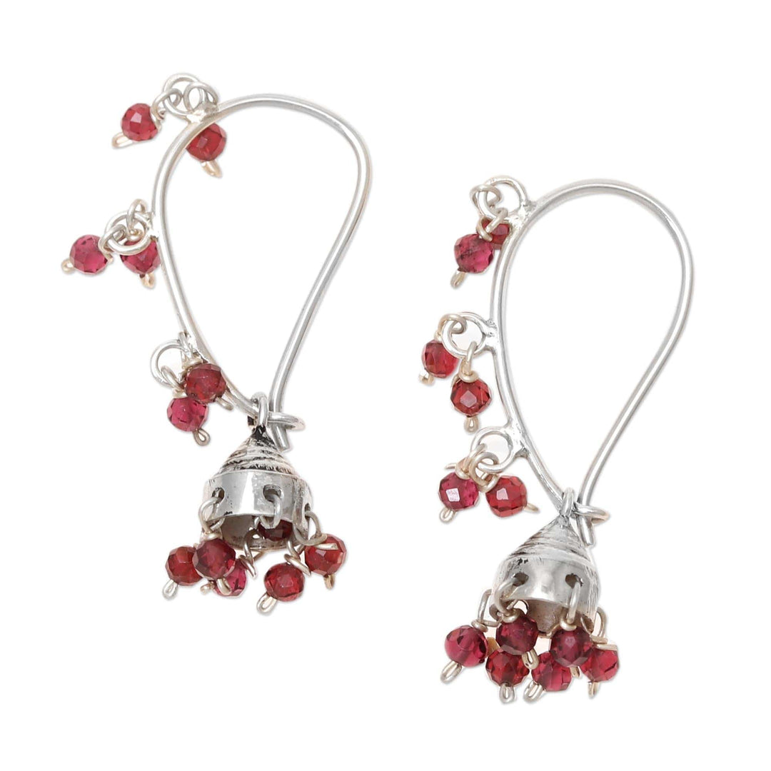 Garnet and Sterling Silver Handcrafted Jhumki Earrings - Music