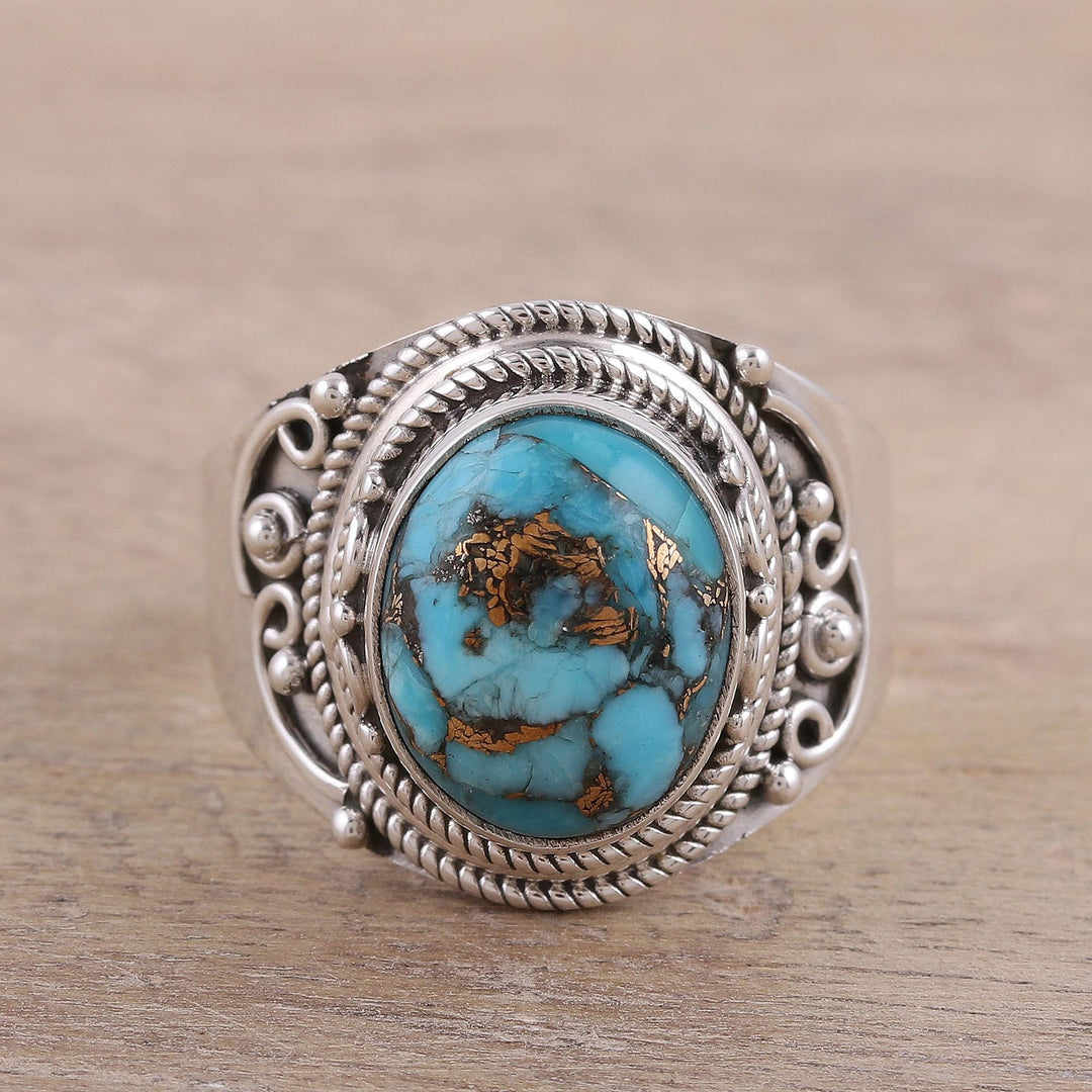 Sterling Silver Blue Composite Turquoise Cocktail Ring - Golden Blue Delight