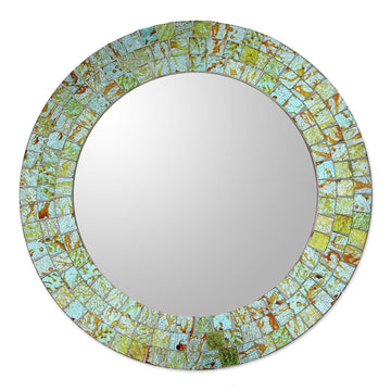 Aqua and Lime Round Glass Mosaic Mirror - Aqua Splash