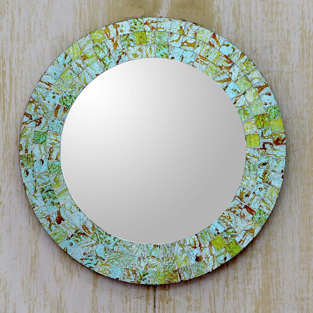 Aqua and Lime Round Glass Mosaic Mirror - Aqua Splash