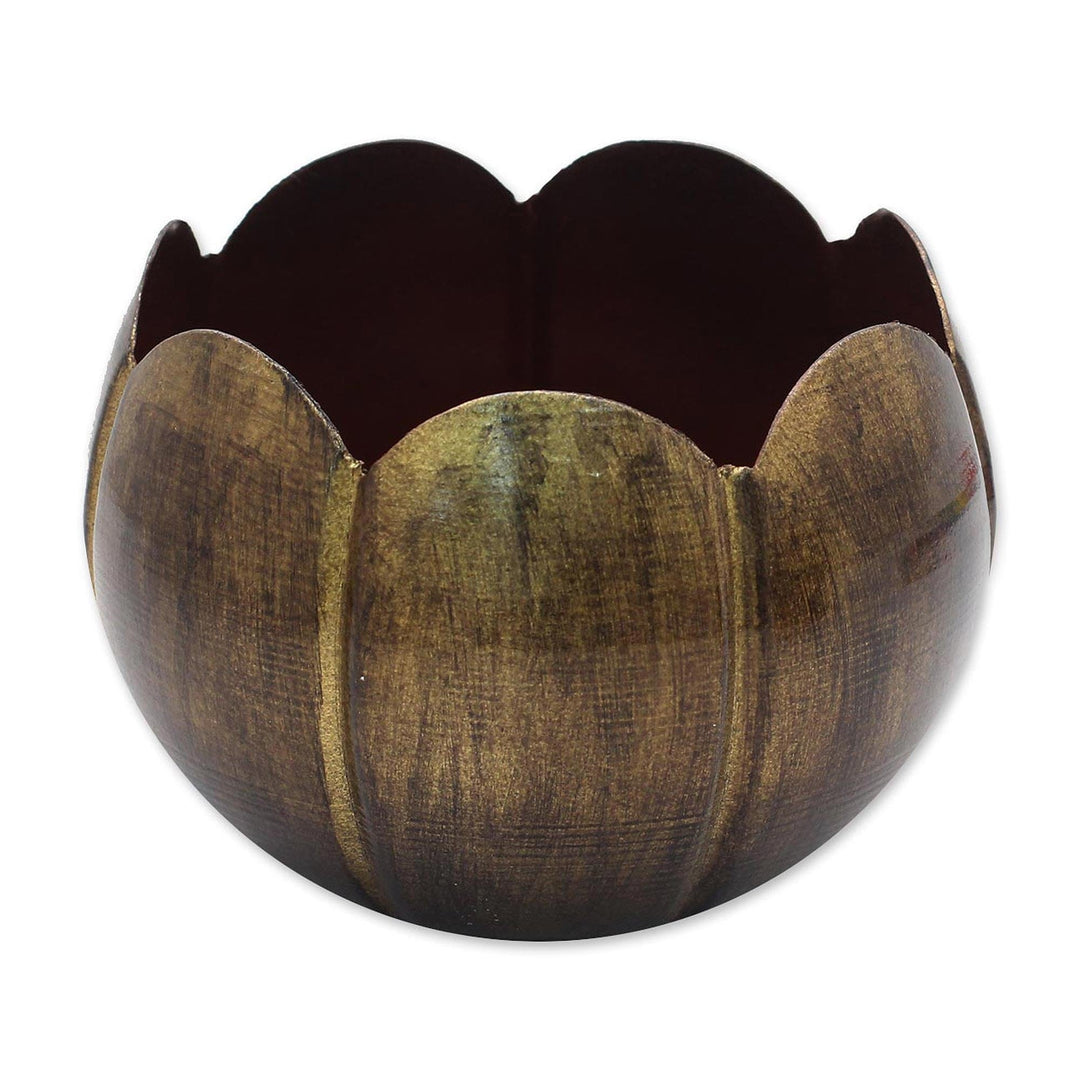 Antiqued Tealight Candle Holders - Set of 2 - Golden Scallop
