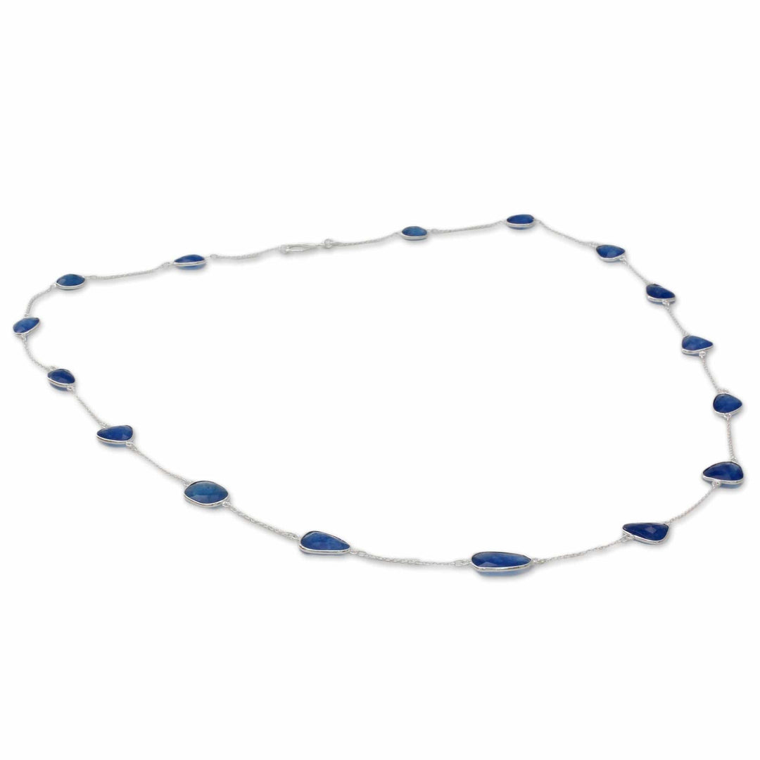 Sterling Silver Station Necklace - Blue Regal