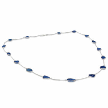 Sterling Silver Station Necklace - Blue Regal