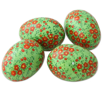 Hand Crafted Papier Mache Eggs with Floral Motif (Set of 4) - Blooming Buds
