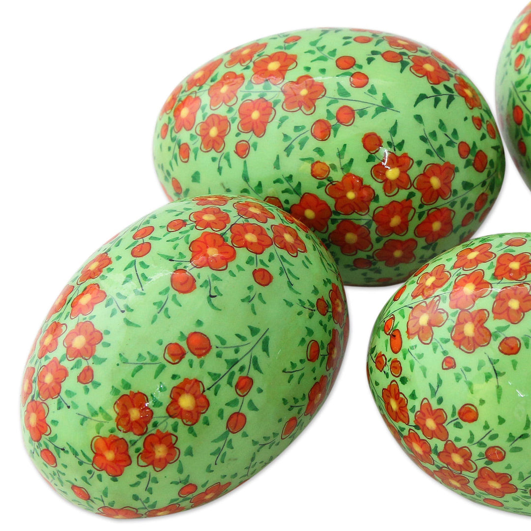 Hand Crafted Papier Mache Eggs with Floral Motif (Set of 4) - Blooming Buds