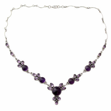 Amethyst and Sterling Silver Pendant Necklace - Purple Lilacs