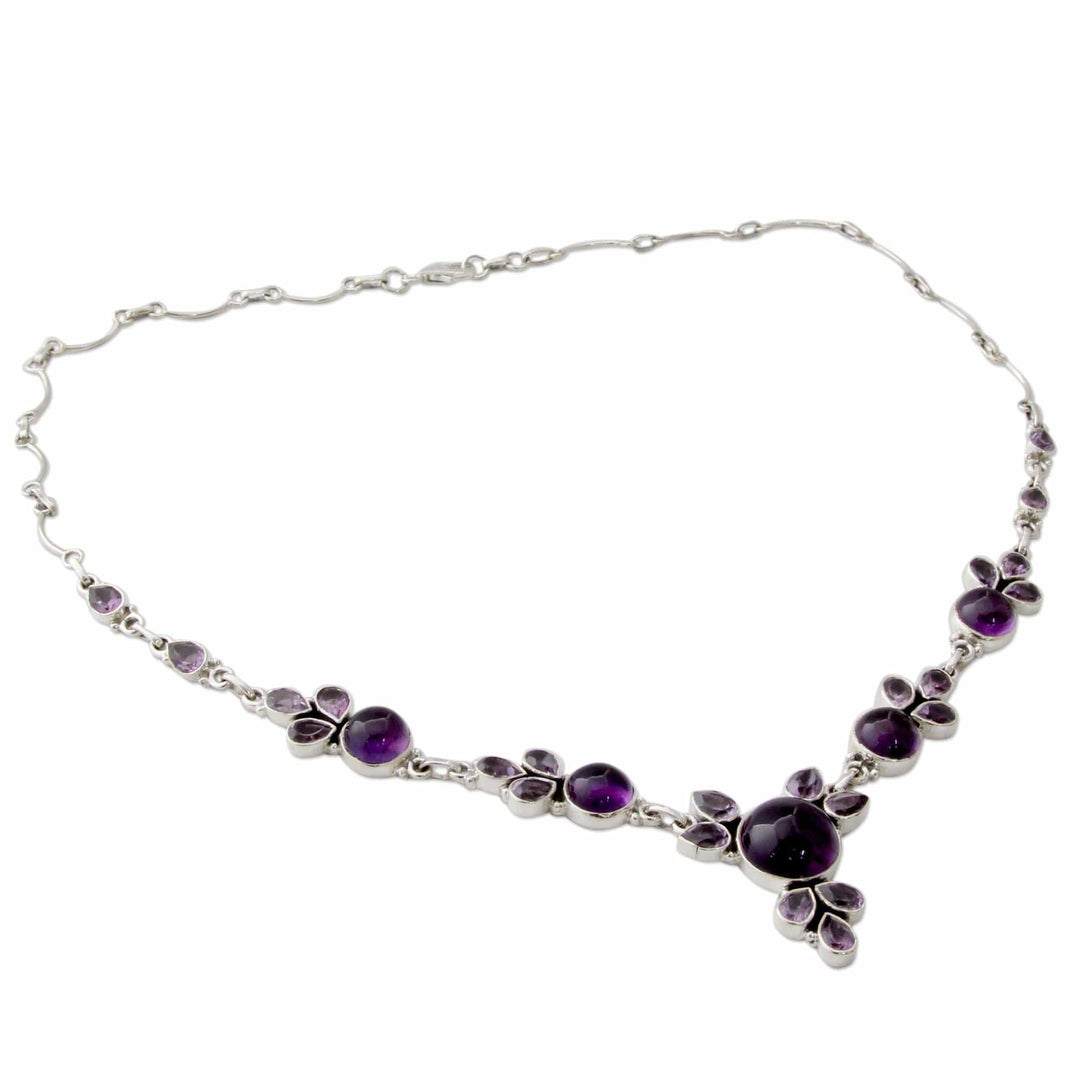 Amethyst and Sterling Silver Pendant Necklace - Purple Lilacs