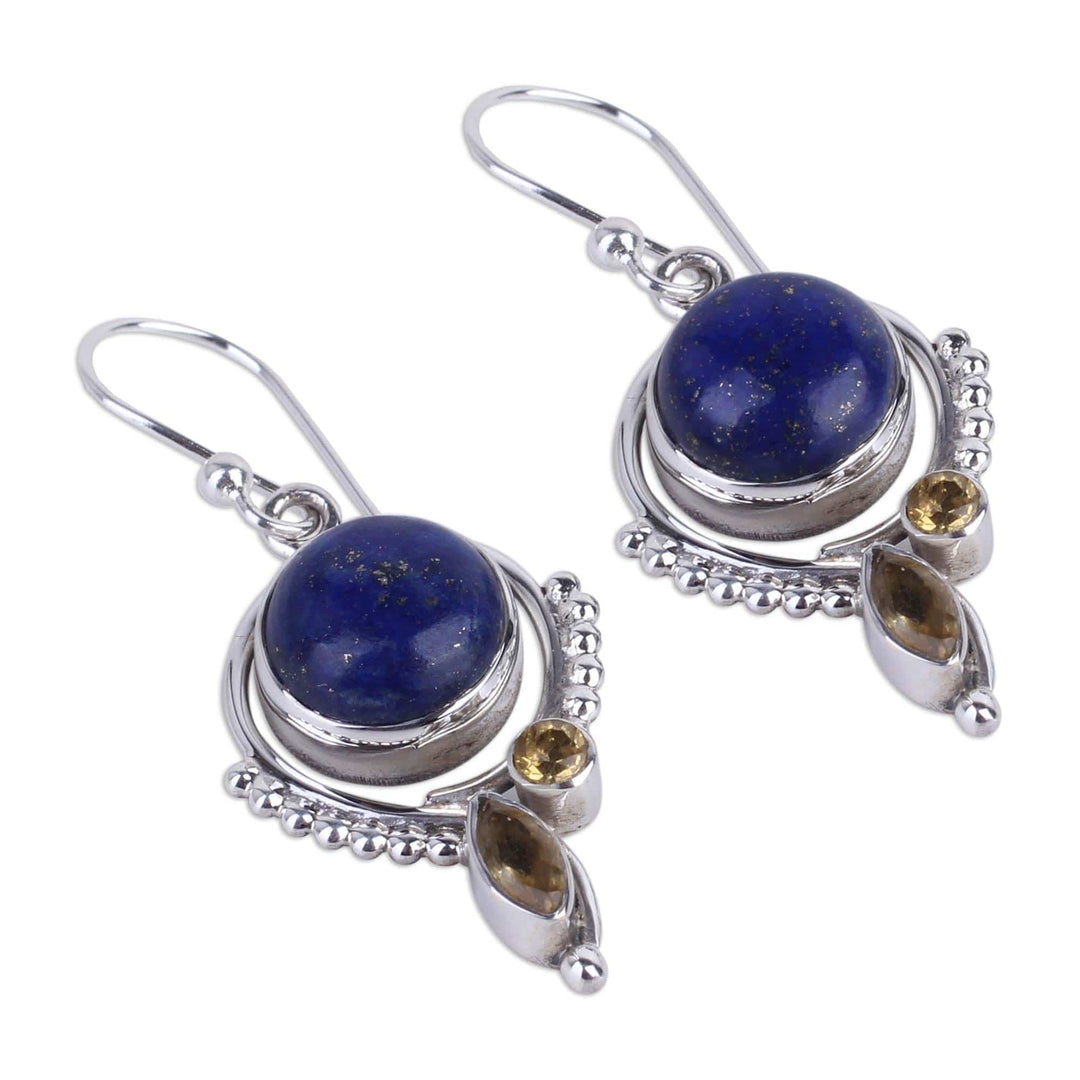 Handmade Lapis Lazuli and Citrine Dangle Earrings from India - Glory in Blue
