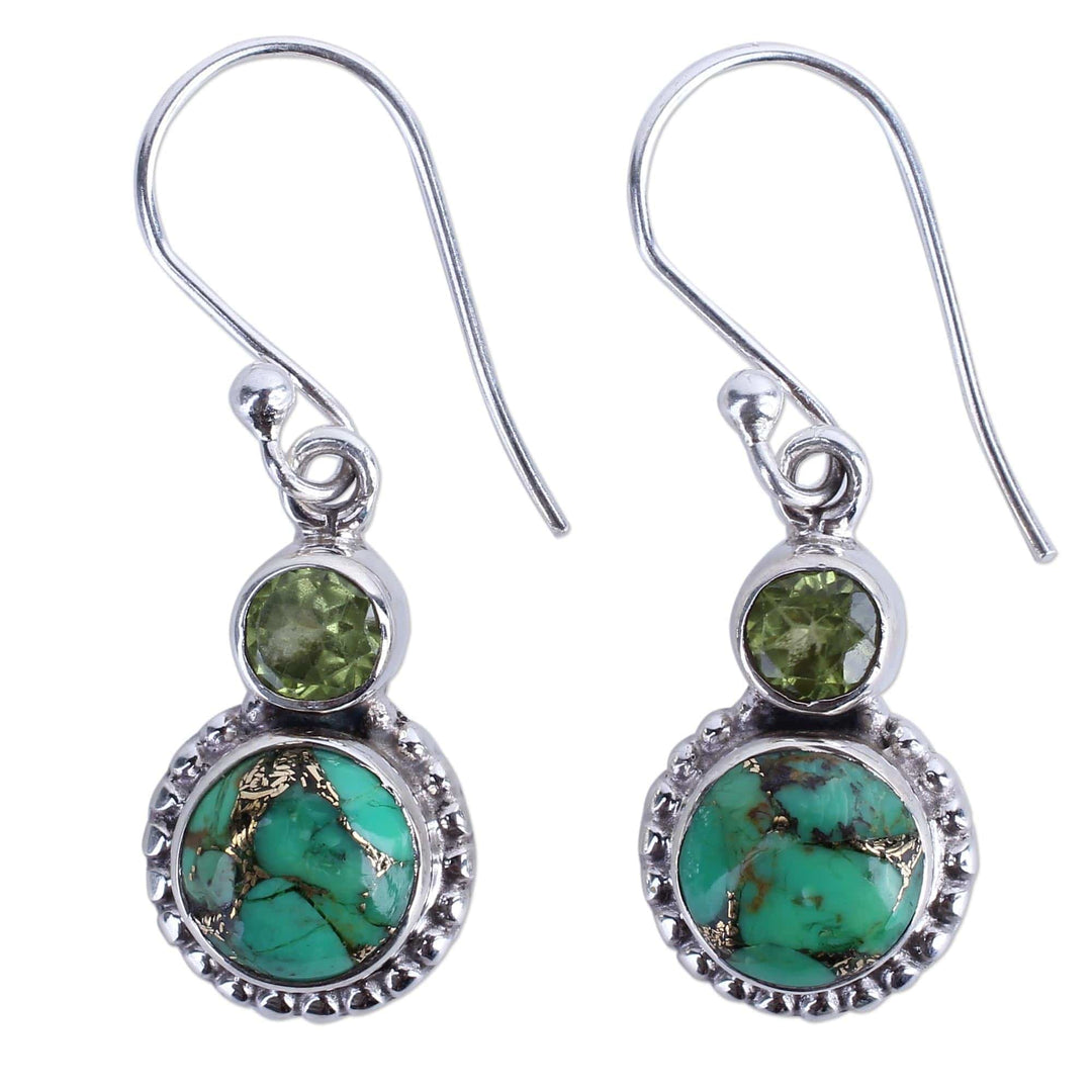 Peridot, Composite Turquoise, and Sterling Silver Earring - Forest Floor