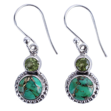 Peridot, Composite Turquoise, and Sterling Silver Earring - Forest Floor