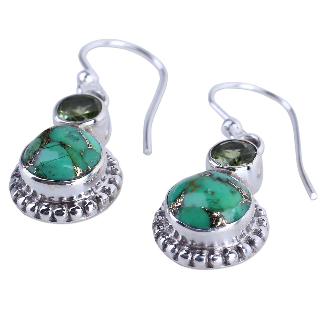Peridot, Composite Turquoise, and Sterling Silver Earring - Forest Floor
