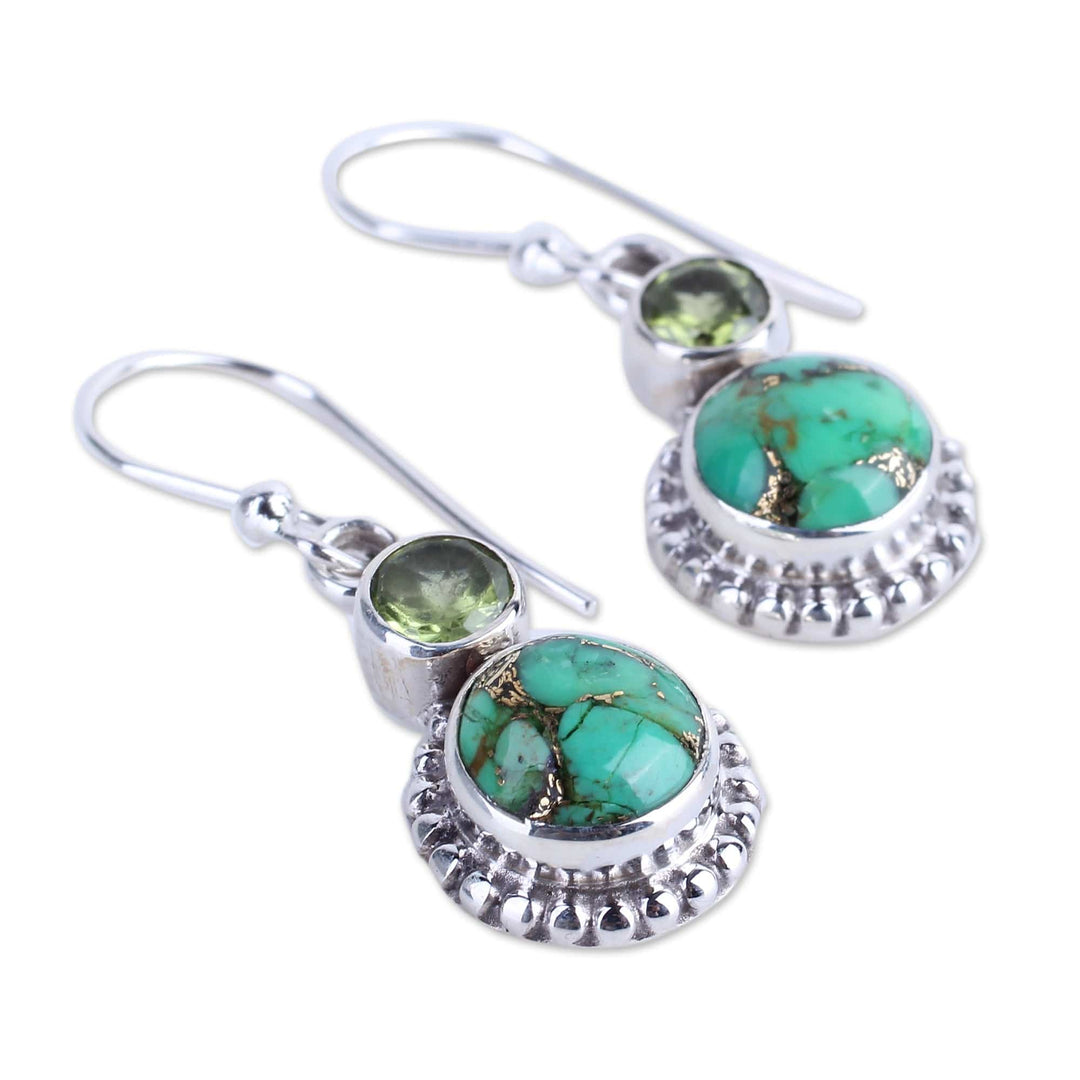 Peridot, Composite Turquoise, and Sterling Silver Earring - Forest Floor