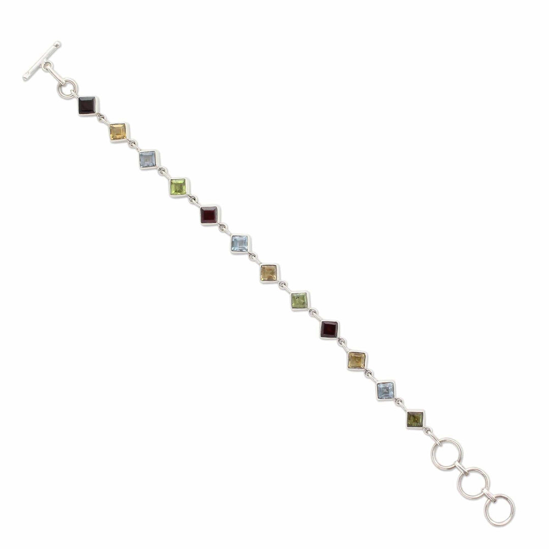 Handcrafted Multigemstone and Sterling Silver Link Bracelet - Delicate Gaze
