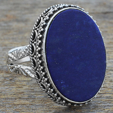 Hand Made Blue Oval Lapis Lazuli Cocktail Ring