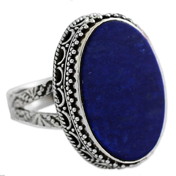 Hand Made Blue Oval Lapis Lazuli Cocktail Ring