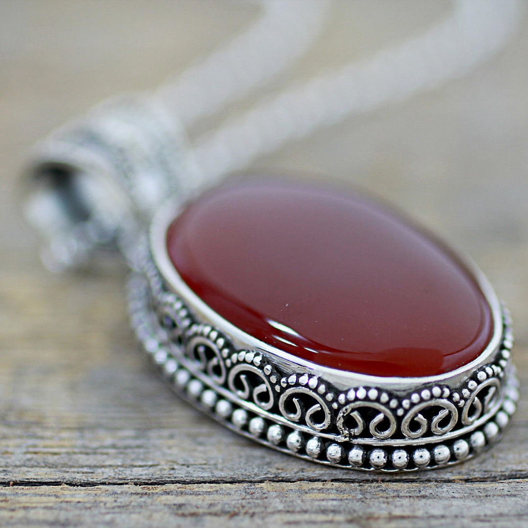 Red Carnelian Pendant Necklace - Fiery Glamour