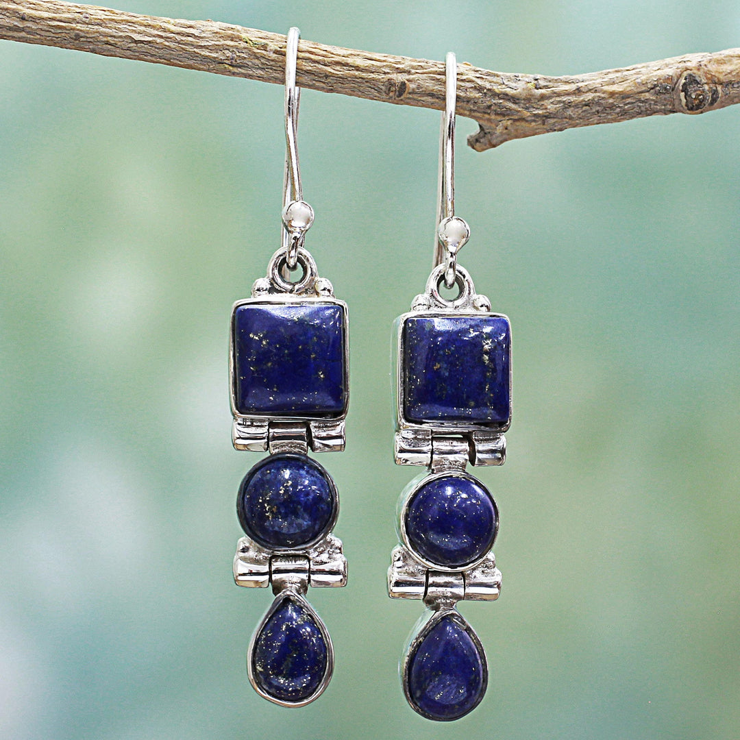 Lapis Lazuli and Sterling Silver Multi Shape Dangle Earrings