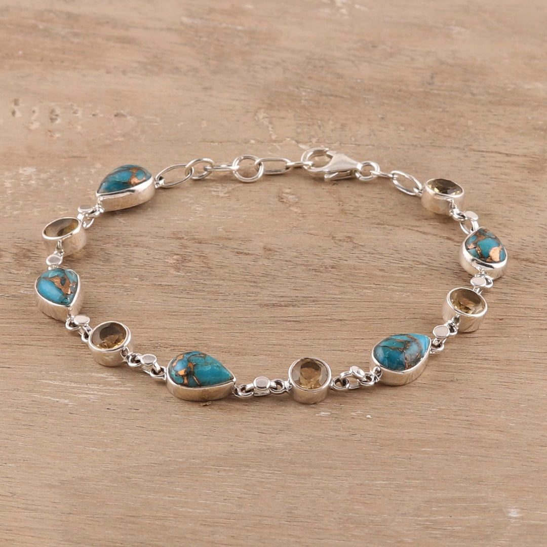 Citrine Composite Turquoise Link Bracelet - Sunny Drops in Blue