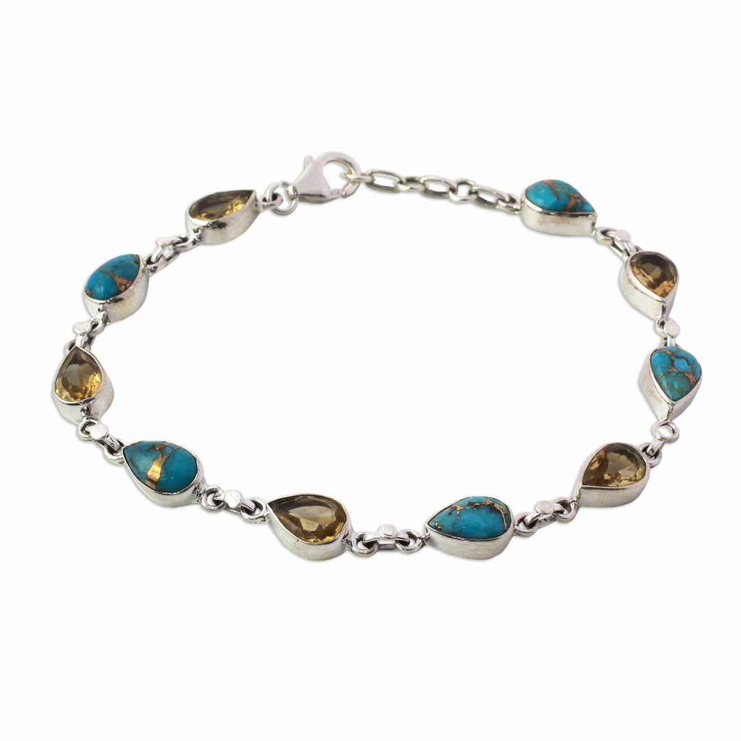 Citrine Composite Turquoise Link Bracelet - Sunny Drops in Blue
