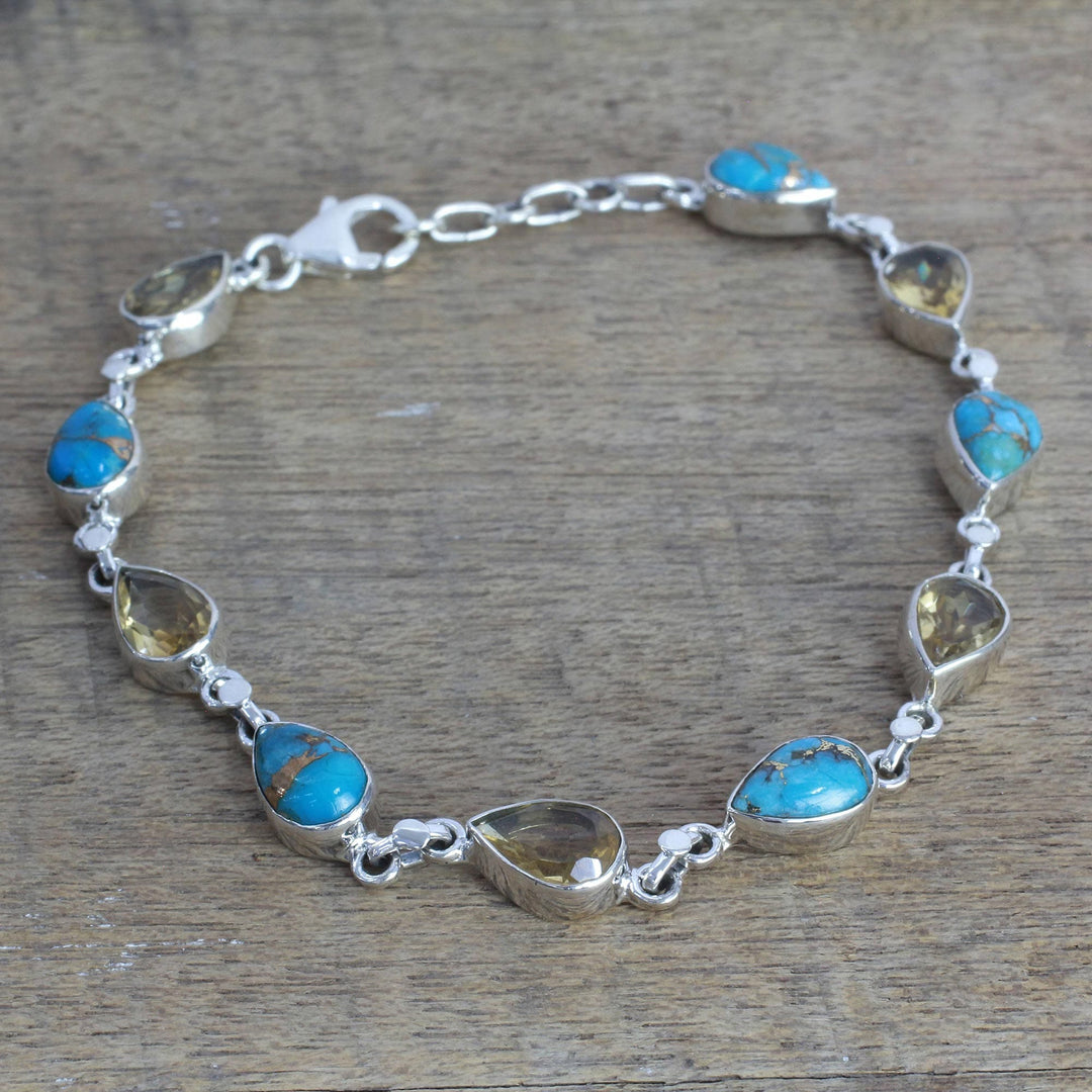 Citrine Composite Turquoise Link Bracelet - Sunny Drops in Blue