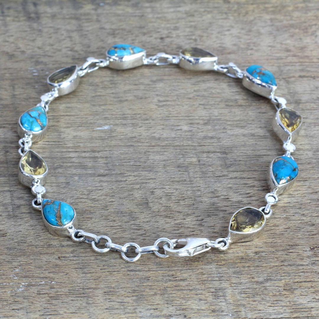 Citrine Composite Turquoise Link Bracelet - Sunny Drops in Blue