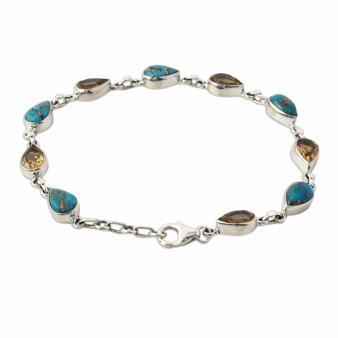 Citrine Composite Turquoise Link Bracelet - Sunny Drops in Blue
