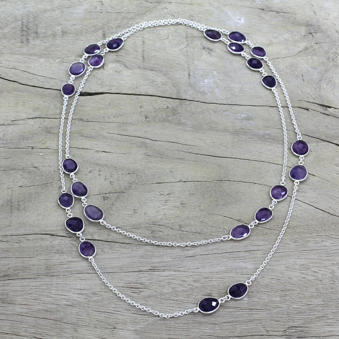 Amethyst Sterling Silver Long Necklace - Violet Princess
