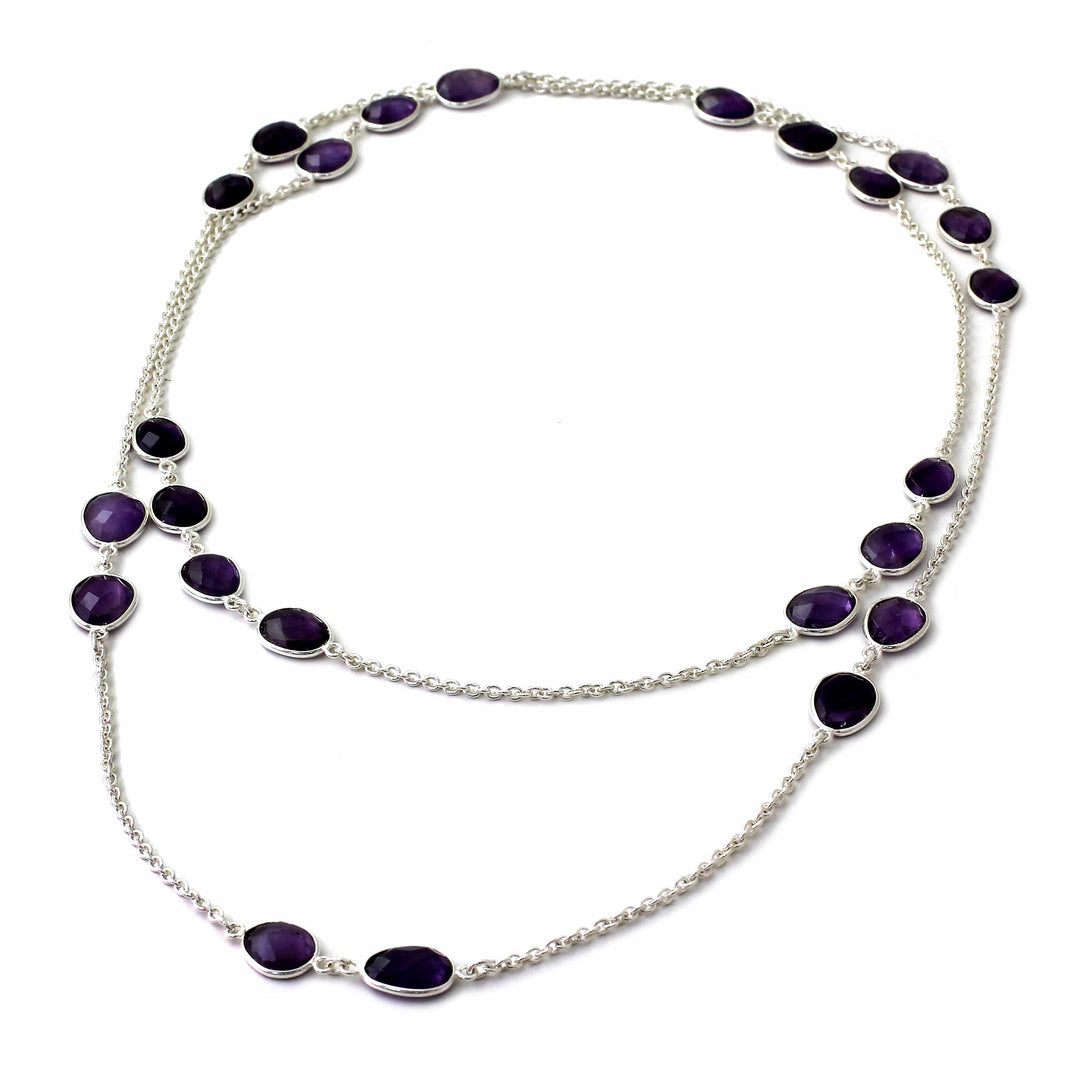 Amethyst Sterling Silver Long Necklace - Violet Princess