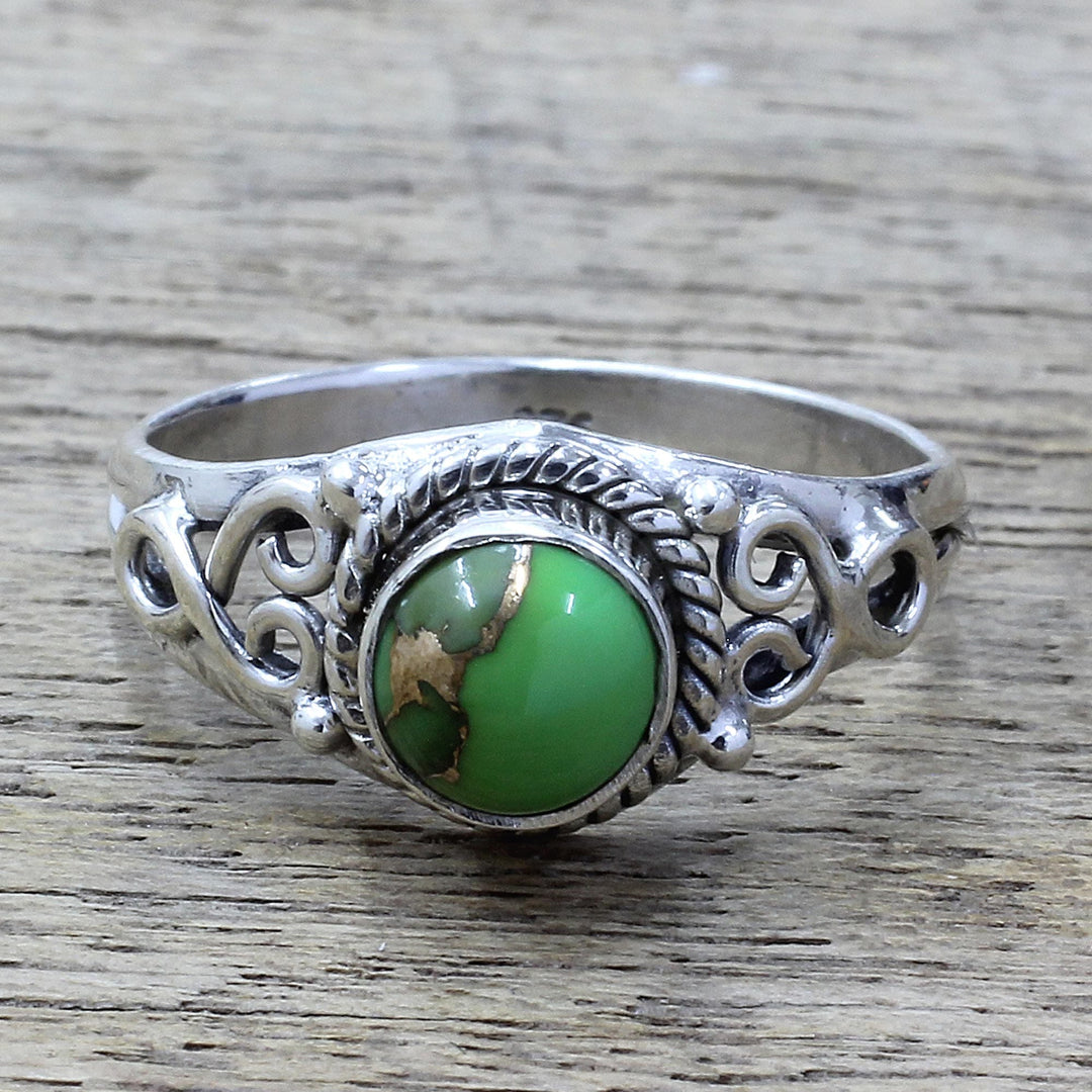 Sterling Silver Green Composite Turquoise Cocktail Ring India - Harmonic Green