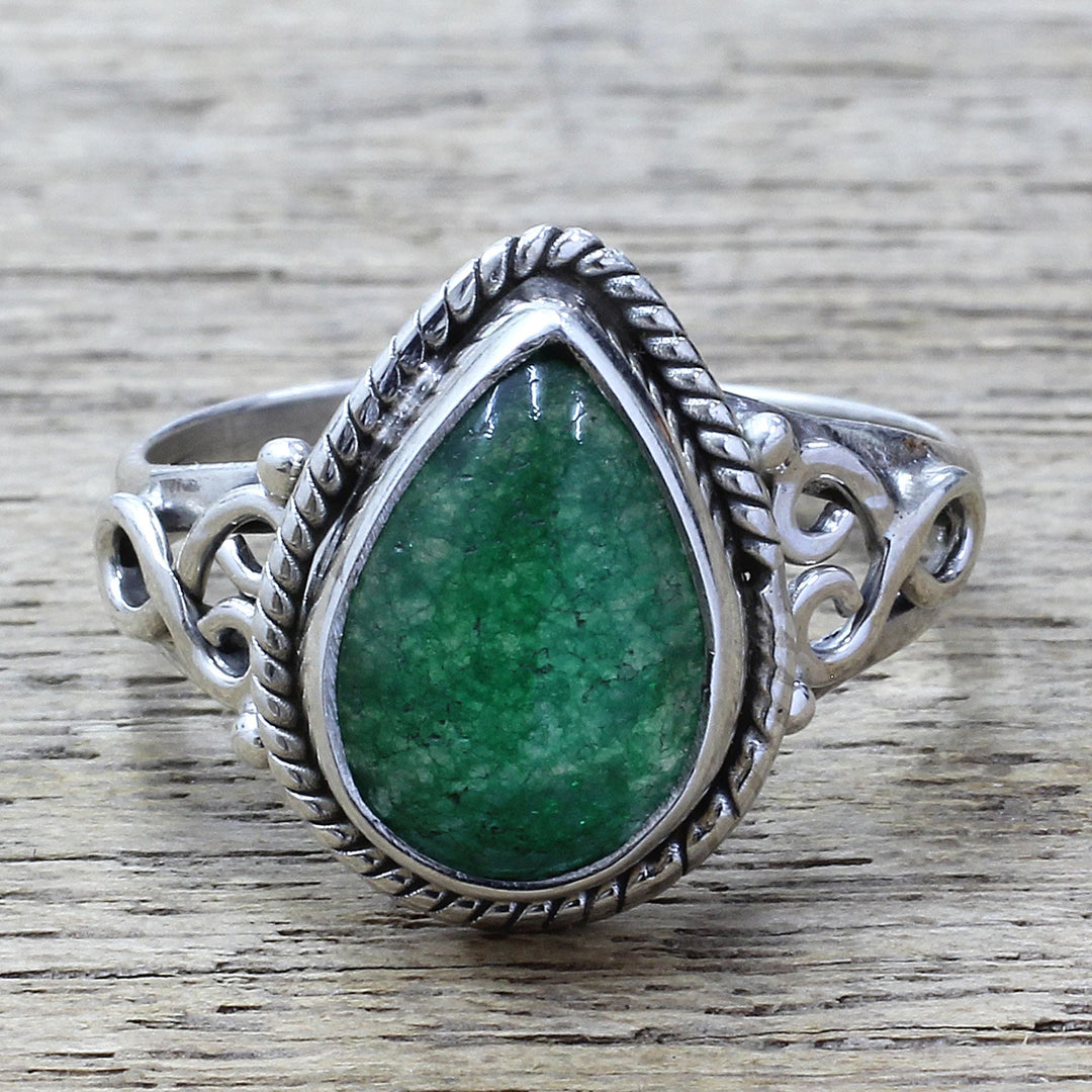 Teardrop Shaped Green Quartz Sterling Silver Cocktail Ring - Forest Drop