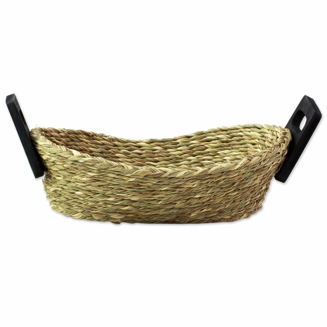Hand Made Grass and Wood Basket from India - Quiet Repose