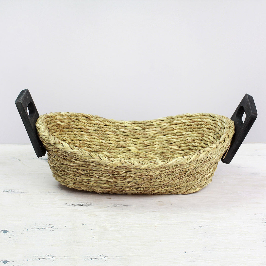 Hand Made Grass and Wood Basket from India - Quiet Repose