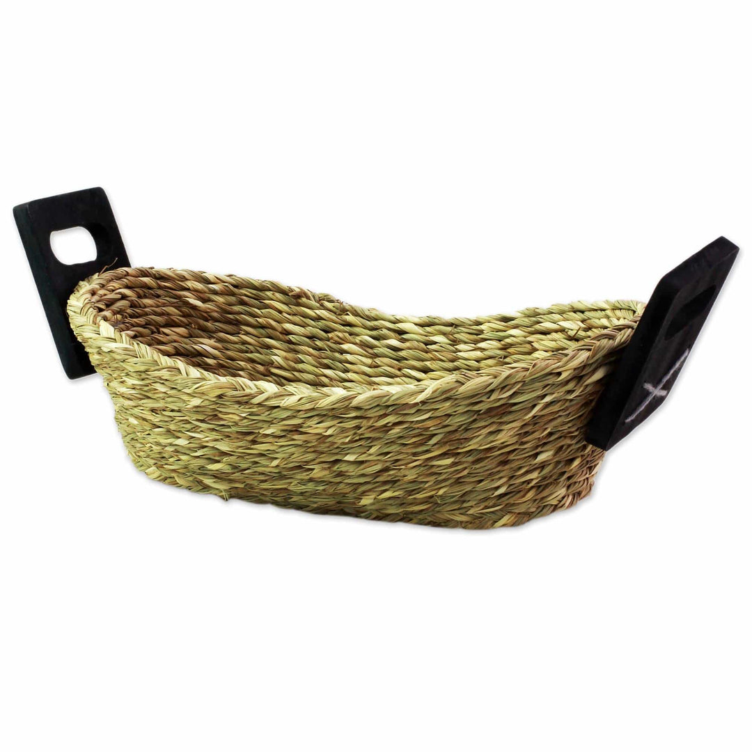 Hand Made Grass and Wood Basket from India - Quiet Repose